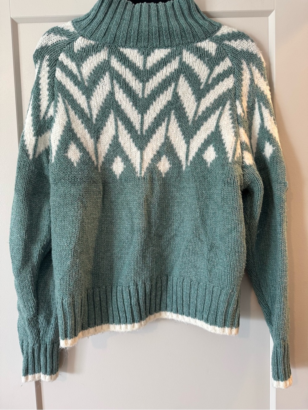 a new day Teal and White Fair Isle Turtleneck Sweater